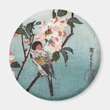 八重桜に鳥, fleurs de cerisier de 広重 et oiseau, Hiroshi Magnets Pour Réfrigérateur