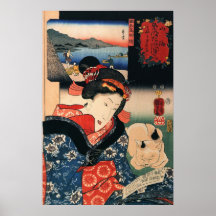 女と眠る猫, femme de 国芳 et chat de sommeil, Kuniyoshi Posters