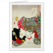 猫が好き, chats d'amour du 芳年 I, Yoshitoshi, Ukiyo-e Carte De Vœux