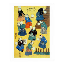 猫の曲芸師, acrobate de 国芳 des chats, Kuniyoshi, Ukiyo- Carte Postale