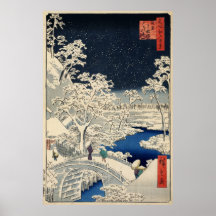 雪の太鼓橋, pont en tambour de Milou de 広重, Hiroshige,  Affiches