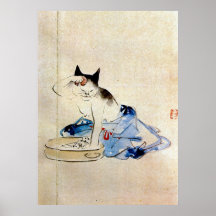 顔を洗う猫, lavage de visage de chat de 広重, Hiroshige Poster
