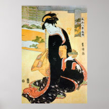 黒い着物の女, femme de 豊国 de kimono noir, Toyokuni Affiche