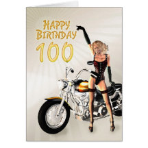 100th Carte d'anniversaire avec une fille de motoc