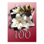 100th Invitation de fête d'anniversaire - lis blan