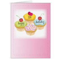 11ème Petits gâteaux d'anniversaire dans le rose Cartes De Vœux