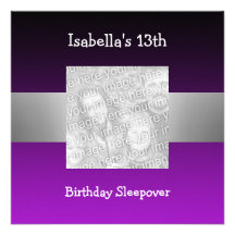 13ème Photo pourpre 2 d'argent de Sleepover d'anni Invitations Personnalisées