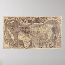 1507 cartes vintages du monde de Martin Waldseemul Affiche