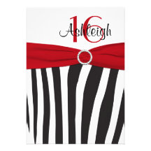 16ème invitation d'anniversaire de zèbre rouge, no