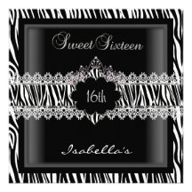 16ème sweet sixteen 2 de dentelle de zèbre du bonb invitations personnalisées