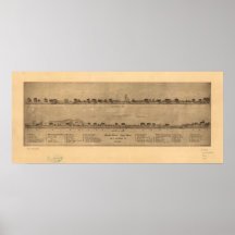 1820 Lynn, carte panoramique de vue d'oeil d'oisea Affiches