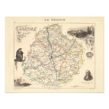 1858 carte de département de la Sarthe, France Cartons D'invitation Personnalisés