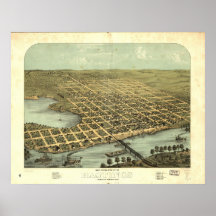 1867 Hastings, carte panoramique de vue d'oeil d'o Posters