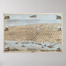 1871 Galveston, carte panoramique de vue d'oeil d' Poster