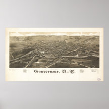 1885 Gouverneur, carte panoramique de vue d'oeil d Poster
