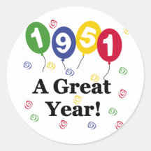 1951 un anniversaire de grande année autocollants ronds