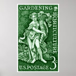 1958 faisant du jardinage + Timbre d'horticulture Poster