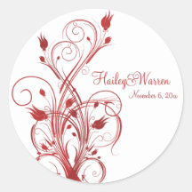 1,5" floral rouge et blanc autocollant rond