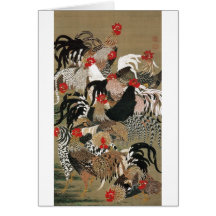 20. 群鶏図, troupeau de 若冲 des coqs, Jakuchu Cartes De Vœux
