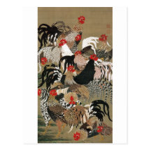 20. 群鶏図, troupeau de 若冲 des coqs, Jakuchu Carte Postale