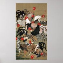 20. 群鶏図, troupeau de 若冲 des coqs, Jakuchu Posters