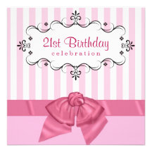 21ème Invitations de fête d'anniversaire - rose et