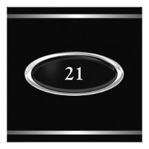 21ème mâle d'anniversaire de rayure argentée noire invitations