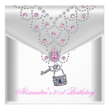 21ème Serrure rose recouverte de clé de bijou de f Invitations Personnalisées