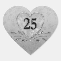 25ème Coeur argenté d'anniversaire Autocollants