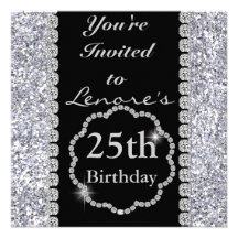 25ème DIAMANTS et ÉTINCELLES d'invitation de fête 