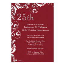 25ème Invitations de fête d'anniversaire de mariag