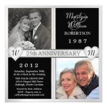 25ème Invitations de photo de coeurs d'anniversair