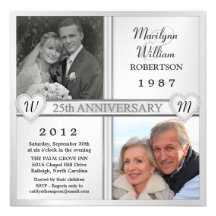 25ème Invitations de photo de coeurs d'anniversair