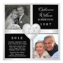 25ème Invitations de photo de coeurs d'anniversair
