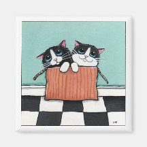 2 chats de smoking dans un aimant d'art de chat de