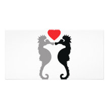 2 hippocampes dans l'icône d'amour photocarte customisée