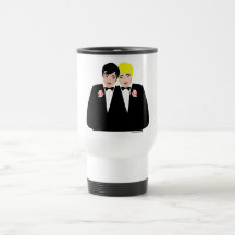 2 mariés (cheveux blonds et noirs) tasse