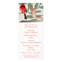 2 Red Birds in Nature Custom Year Birthday Party Announcements