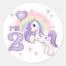 2ème anniversaire de joli poney autocollants ronds