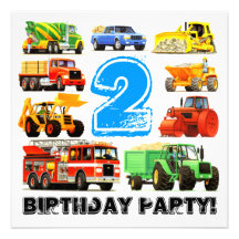 2ème fête d'anniversaire de grands camions invitations personnalisées