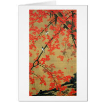30. 紅葉小禽図, érable de 若冲 et petits oiseaux, Jakuchū Cartes De Vœux