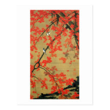 30. 紅葉小禽図, érable de 若冲 et petits oiseaux, Jakuchū Cartes Postales