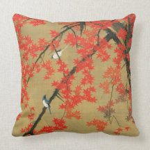 30. 紅葉小禽図, érable de 若冲 et petits oiseaux, Jakuchū Oreillers