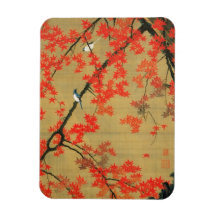 30. 紅葉小禽図, érable de 若冲 et petits oiseaux, Jakuchū Magnet