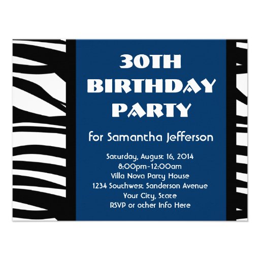 30ème Invitations bleues de zèbre