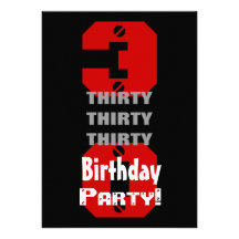30ème Le blanc rouge noir moderne d'anniversaire r Invitation Personnalisable