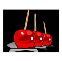 3 pommes de sucrerie rouges cartes postales