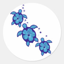 3 tortues bleues de Honu Adhésifs Ronds