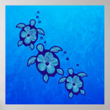 3 tortues bleues de Honu Posters