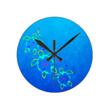 3 tortues de Honu teintes par cravate Horloges Murales